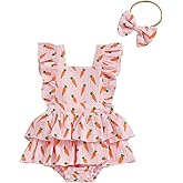 Ayalinggo Easter Outfit Baby Girl Newborn Infant Carrot Fly Sleeve Romper Square Neck Ruffled Bodysuit Toddler Summer Clothes