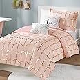 Intelligent Design Raina Twin / Twin XL Comforter Set, Soft Microfiber Comforter Set Twin, Modern Geometric Metallic Bed Set, 4 Pieces College Bedding Comforter Set with 1 Sham, 2 Toss Pillows Blush