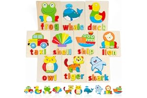 PEQUEE Wooden Puzzle for Toddlers Kids 3-4 -5-6-Year Old Learning Educational Preschool Montessori Jigsaw Wood Puzzle Toy Gif