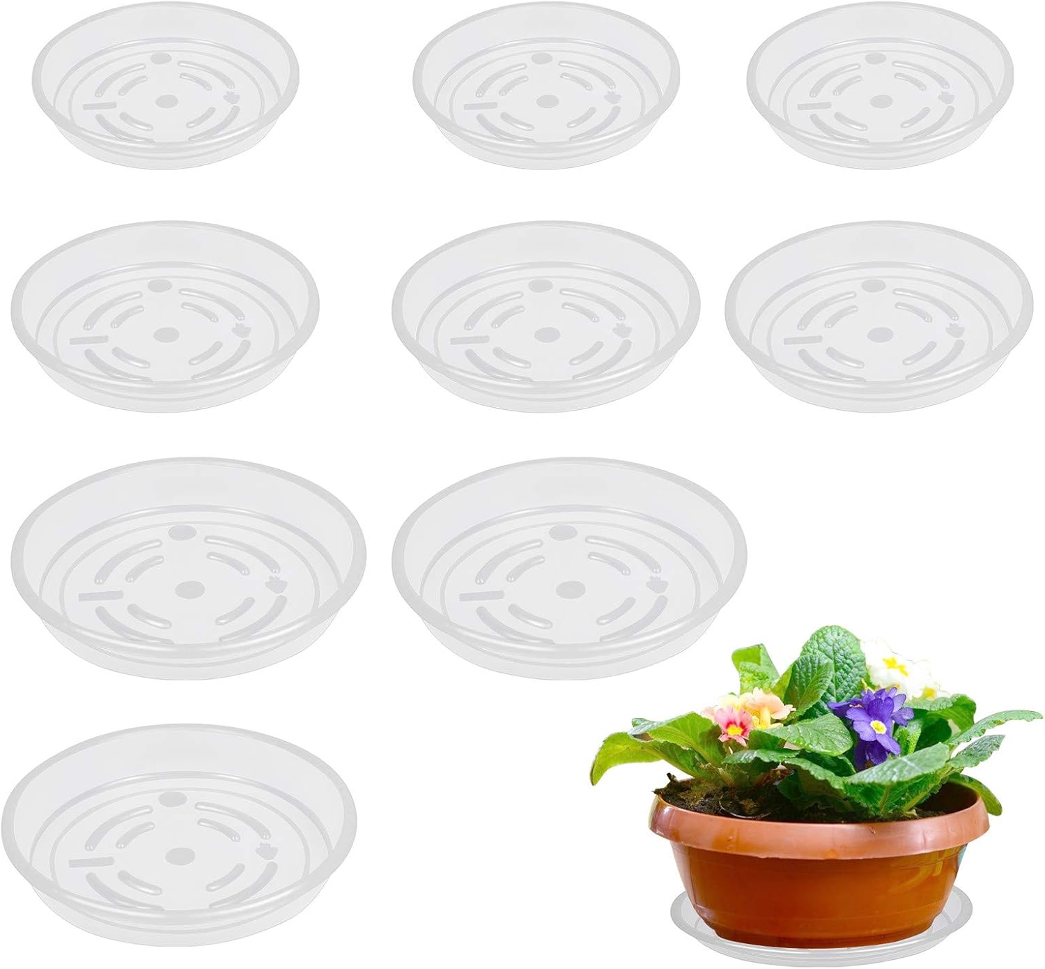 LANMOK Clear Plant Saucer, 9pcs Plastic Flower Pot Drip Trays