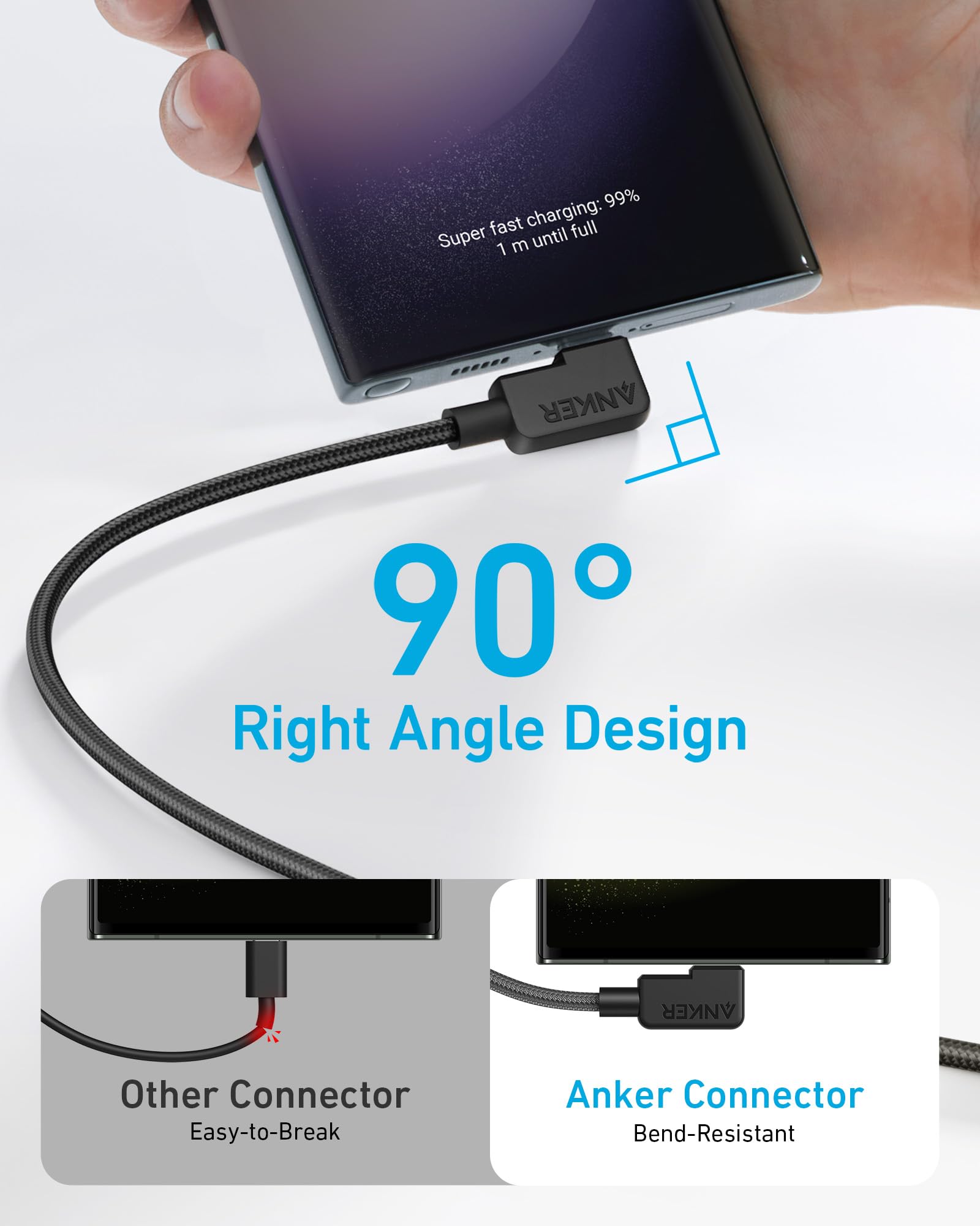 Anker USB C to USB C Right Angle Cable, 240W 90 Degree Type-C Braided Charging Cord for iPhone 17 Series and More (2Pack 6FT Black)