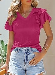 SHEWIN Womens Summer Tops 2025 Ruffle Short Sleeve