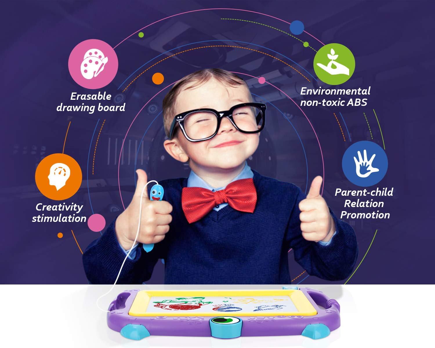 Peradix Magnetic Doodle Drawing Board - Erasable Scribble Board Colorful Writing Pad Learning toys for Kids Children Toddlers(Purple)