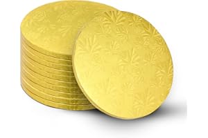 Bekoetoz 10-Pack Round Gold Cake Drum Board 12 Inch Sturdy 1/2 Inch Thick Full Wrap Edge Cake Base for Heavy Tiered Cakes(12" Gold)