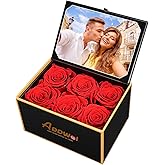 ADDWel Preserved Rose Gift Box with 4x6 Photo Frame, Romantic Flower Gifts for Women, Wife or Girlfriend, 6 Eternal Roses for Delivery on Christmas, Birthday, Anniversary, Valentine’s Day