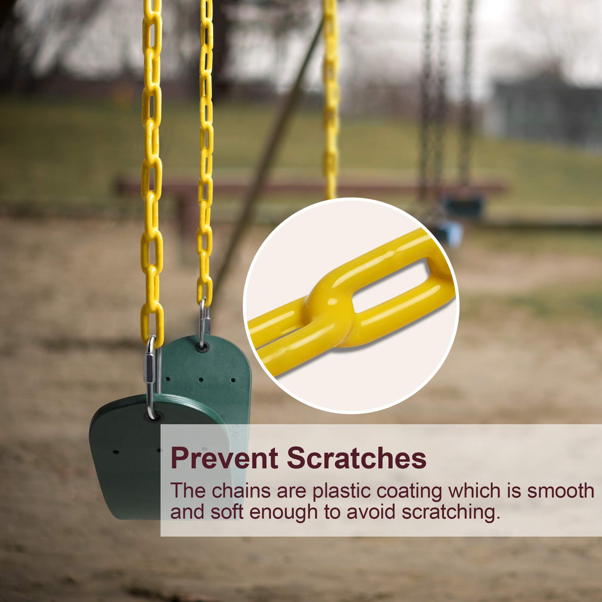 PACEARTH 2 Pack Swings Seats Holds 660lbs with 68.9 inch Anti-Rust Chains Plastic Coated 23.6 inch Tree Hanging Straps and Locking Buckles Playground Swing Set Accessories Replacement - Green