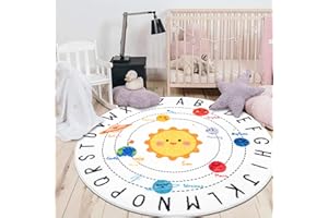 HEBE 4ft Round Kids Play Rug ABC Alphabet Nursery Rug for Bedroom Playroom Non Slip Fun Educational Playmat Round Circle Carpet Crawling Mat for Classroom Infant Toddlers