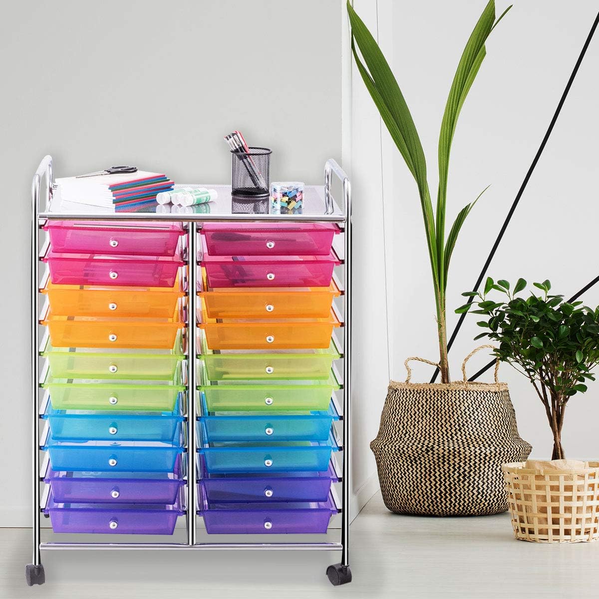 Giantex 20 Drawer Rolling Storage Cart Tools Scrapbook Paper Office School Organizer, Multicolor : Office Products