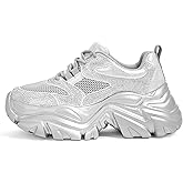 K KIP WOK Chunky Sneakers for Women Fashion Platform White Leather Casual Dad Shoes Comfortable Wedge Walking Sport Sneakers