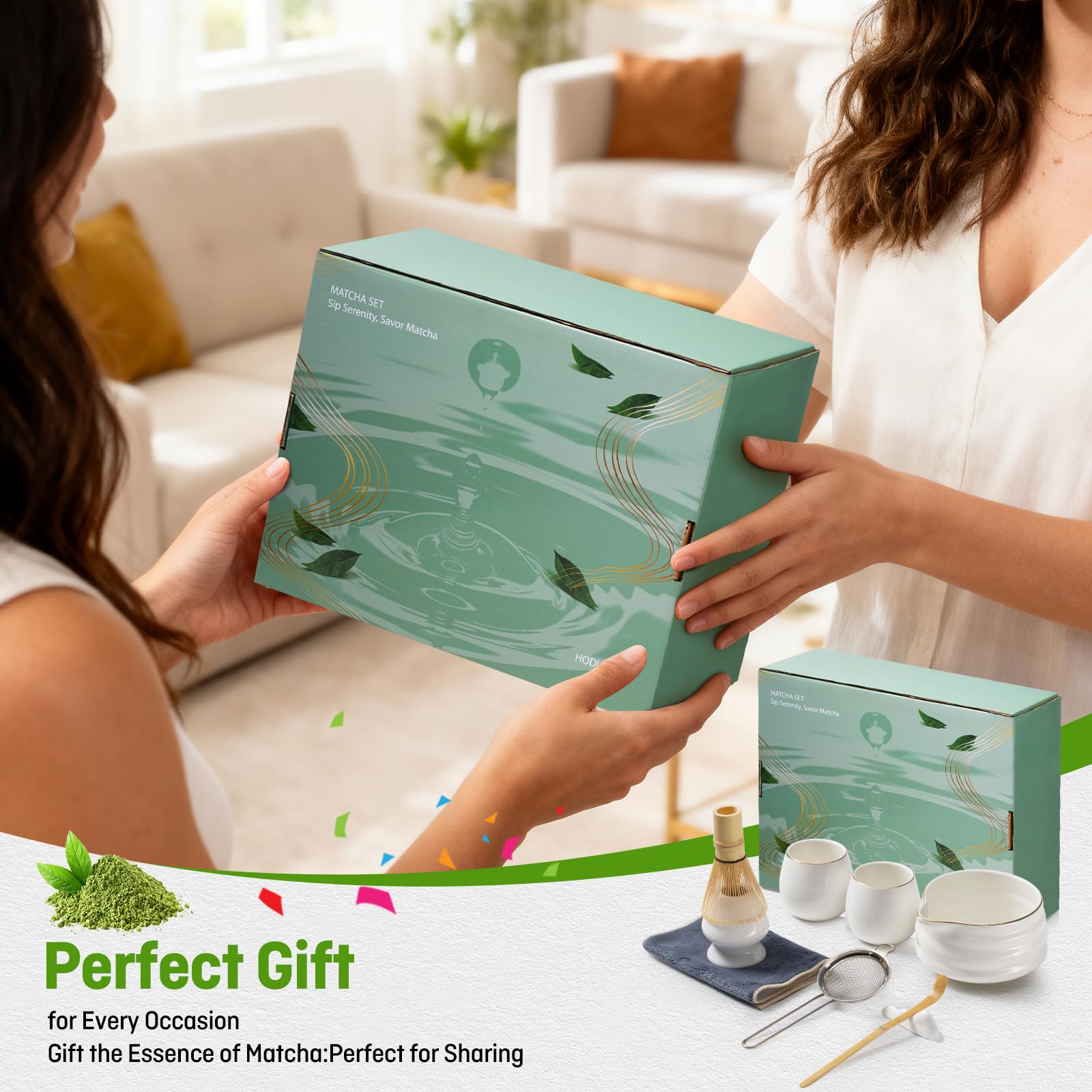 Matcha set - 9 Stück Japanisches Tee-set Inkl Chawan mit Ausgießer, 2 tazze, Schaufel, Halter, Sieb, Matchabesen das perfekte Geschenk für Japanische Teezeremonie-Liebhaber