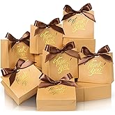 EQOREIIN Small Gift Bags, 25 Pack 4.5x1.8x3.9 Inches Mini Thank You Bags Brown Kraft Paper Gift Bag with Bow Ribbon, Small Candy Bags Gift Bag Bulk for Birthday Wedding Baby Shower (Brown)