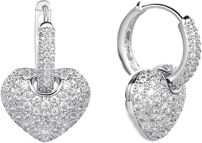 Amazon スーエン Suyan フープピアス レディース 揺れる ハート イヤリング Czダイヤモンド ジルコニア ステンレス 二つの付け方 金属アレルギー対応 ピアス 通販
