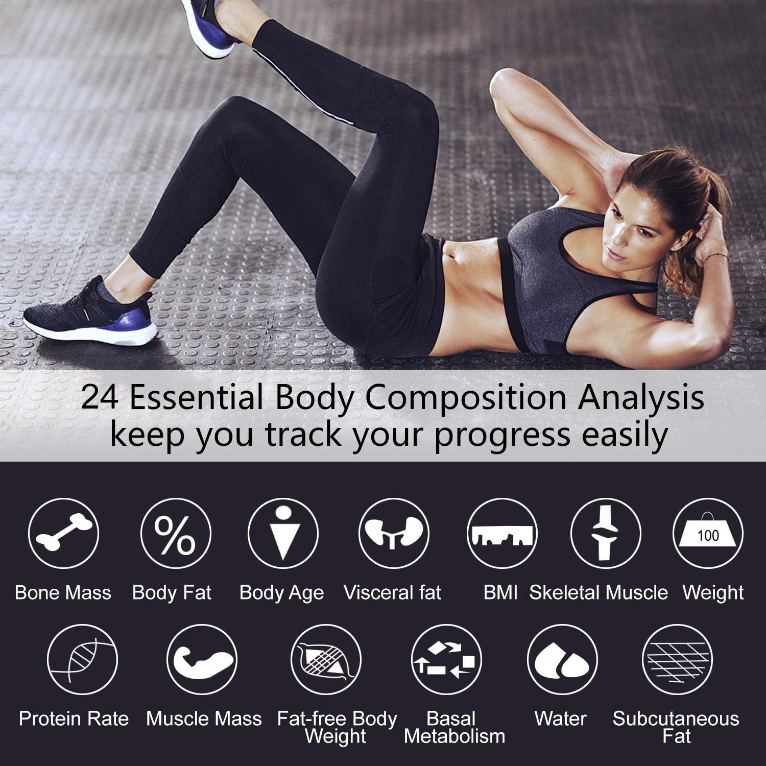 Bluetooth Smart Body Fat Scale WONGKUO 24 Key Body Composition Monitor Wireless Digital Bathroom Weight Scale Health Analyzer Free iOS and Android APP,Sync Data with Apple Health,Google Fit or Fitbit: Health & Personal Care