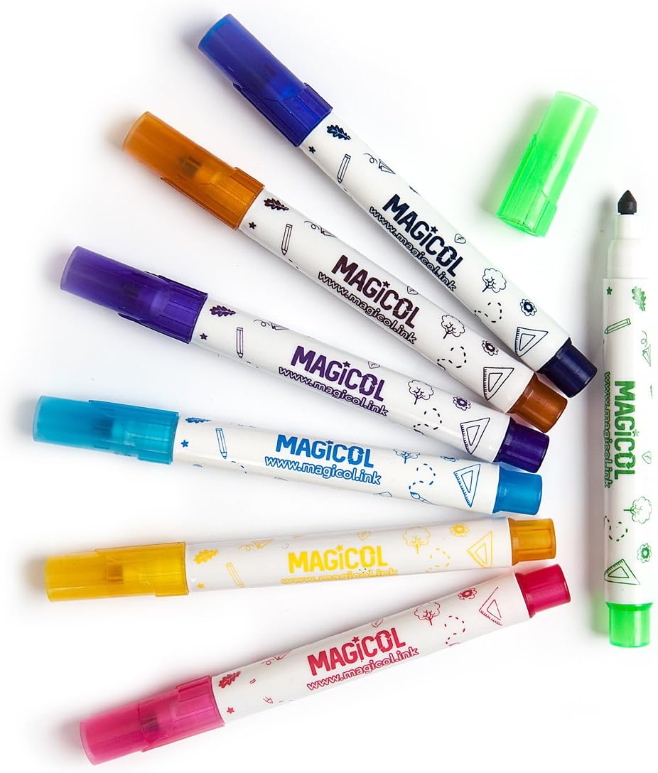 Magicol Vibrant Washable Markers – 7 Beautiful Colors – Washes Out Incredibly Easily – Comes Right Out Of Clothes – Easily Removed From Skin, Furniture and Walls – 100% Non-Toxic Plant Based Ink