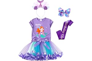 Tutu and Sian Mermaid Outfit Set – Shirt, Rainbow Tutu Dress, Satin Sash, Headband – Birthday Gifts for Girls Costume