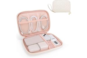 ZFZGFRCS Electronics Organizer Travel Case, Charger Bag Cord Organizer Travel, Compact Tech Pouch Cable Organizer Bag for Charger, Cords, Phone, Headphones, Flash Drive, SD Card (Beige, Small-Single Layer)