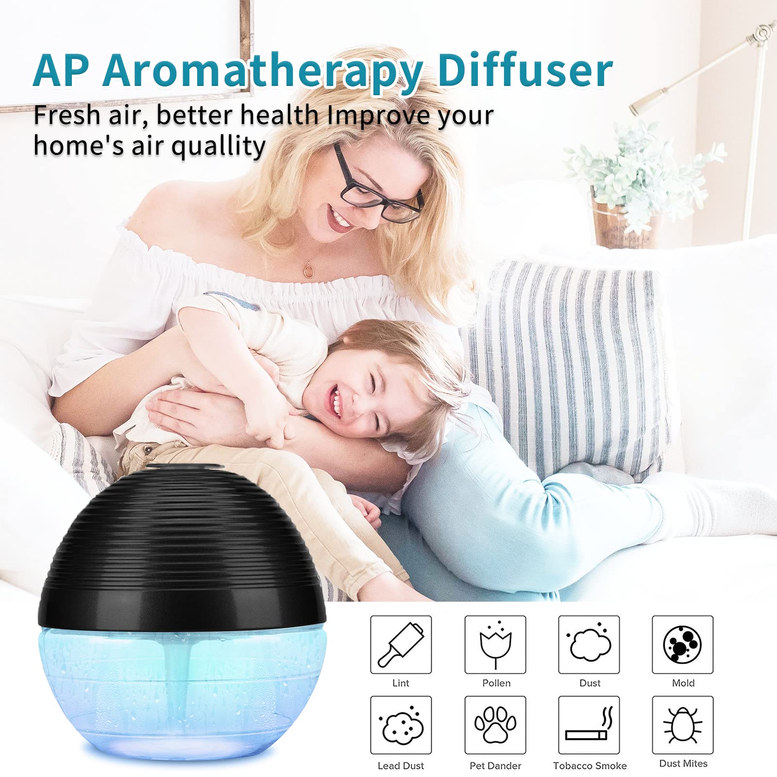 Water-Based Purifier Air Washer, Air Revitalizer & Freshener, Air Fresher with 6 Colorful lights for Rooms (Black)