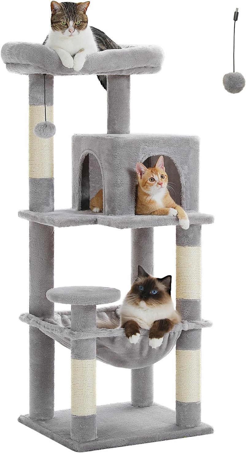 PAWZ Road 116cm Cat Tree Indoor Tower with 4 Sisal Posts Grey M