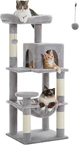PAWZ Road 116cm Cat Tree Indoor Tower with 4 Sisal Posts Grey M