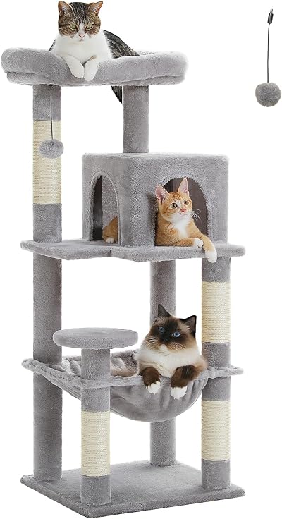 PAWZ Road 116cm Cat Tree Indoor Tower with 4 Sisal Posts Grey M