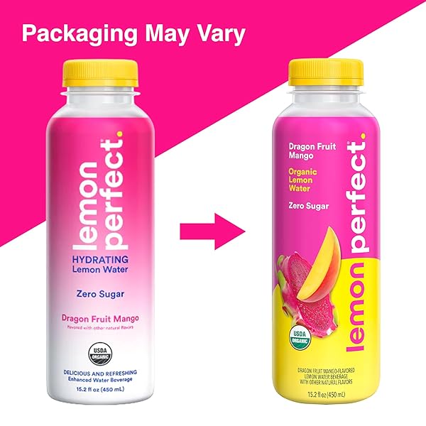LEMON PERFECT DRAGON FRUIT, HYDRATING FLAVORED LEMON WATER, ZERO SUGAR, DELICIOUS AND REFRESHING, ORGANIC, 15.2 FL OZ BOTTLES (12-PACK)