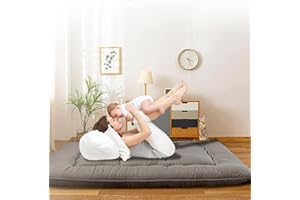QQP Japanese Futon Floor Mattress Foldable Tatami Floor Mat Bed Portable Adults Kids Sleeping Pad Suitable for Camping, Guest Room, Floor Lounger Car Couch Bed- Twin, Grey