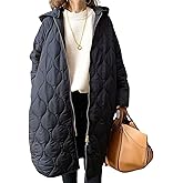 Sexyshine Women's Diamond Quilted Jacket Zipper Up Hooded Long Lightweight Padding Down Coat with Pockets