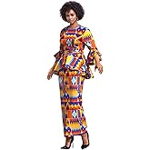 ABCWAX African Women's Dresses 2 Piece Tops and Skirts Ankara Dashiki Traditional Printed Fabrics for Wedding Party