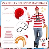 Glirop Wally Costume Outfit Set Adult M Red White Stripe T-Shirt Beanie Glasses view 4