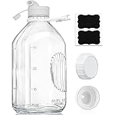 Syntic 2 Qt Glass Milk Bottle with Reusable Strong Airtight SCREW LID, 64 Oz Glass Juice Bottles for Almond Milk, Oat/Nut Milk- 0.5 Gal Water Bottle with 2 Exact Scale Lines, Extra Handle AND Cap！
