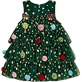 Girls Christmas Dress Sleeveless Shiny Stars Layered Tulle Dress Toddler Christmas Costume Tank Dress with Bells