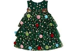 AFUNBABY Toddler Baby Girl Christmas Dress Outfit Kids Little Girls Sequin Pompom Xmas Tree Tulle Tutu Christmas Dresses