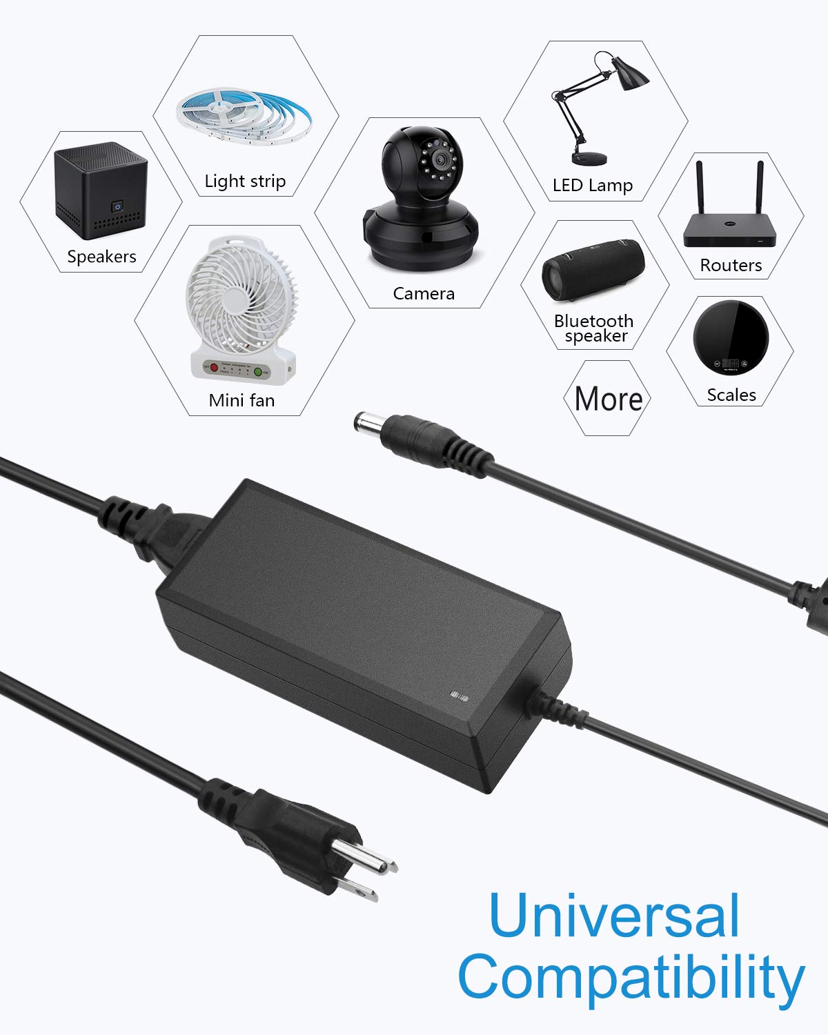 ALITOVE 24V DC Power Supply 2A 48W AC/DC Adapter 100~240V AC to DC 24 Volt 2 Amp Converter 24 vdc 2000mA 1.8A 1.5A 1.3A 1.2A with 5.5mmx 2.5mm 2.1mm Plug for LED Strip Light CCTV Camera DC Pump Fan