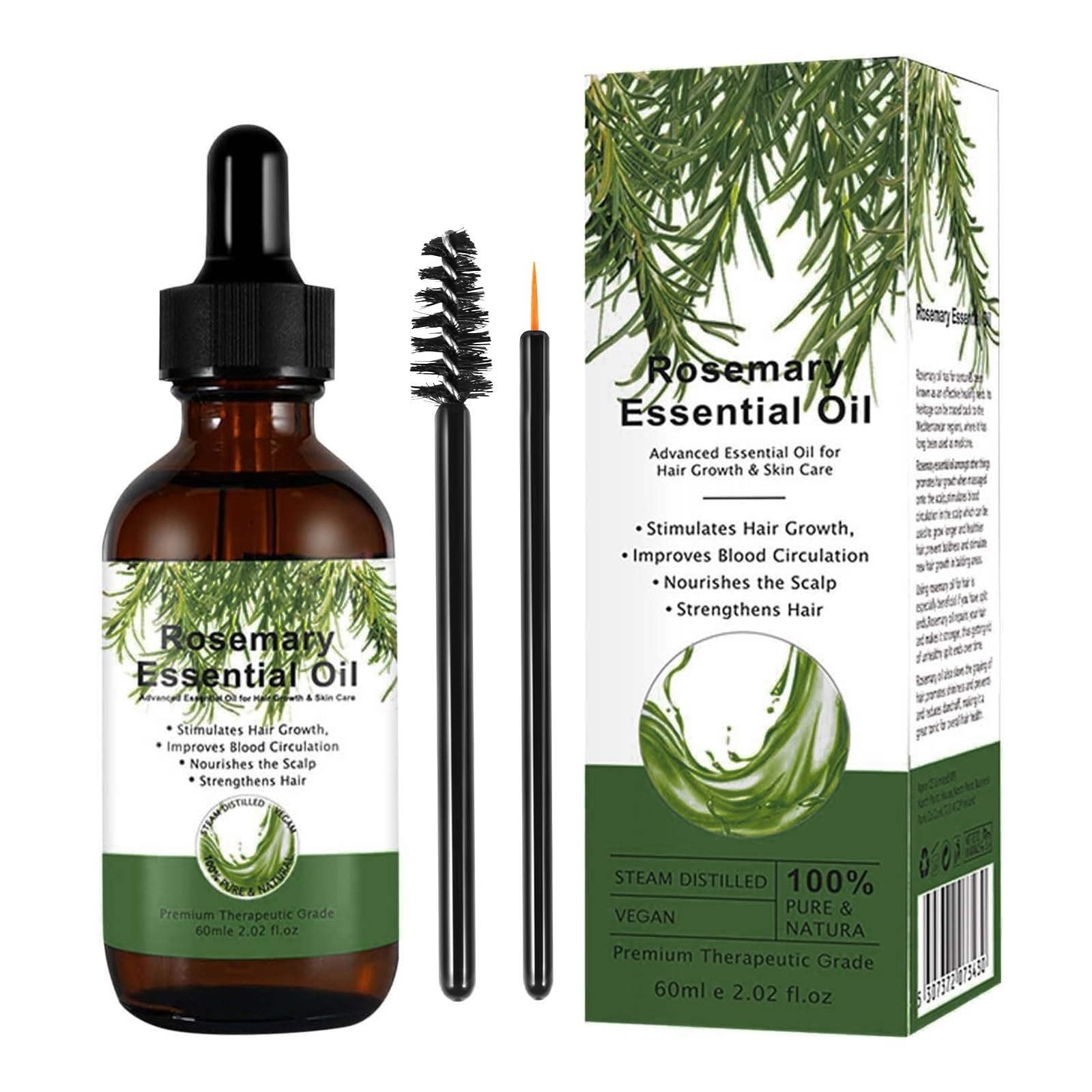 Organic Rosemary Oil- Rosemary Essential Oil for Hair Growth-60ML Pure Rosemary Oil,Hair Care Essential Oil Strengthens Hair Roots and Nourishes the Scalp for Women&Men