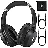 Active Noise Cancelling Headphones, Wireless Over-Ear Bluetooth Headphones ANC, Hi-Res Audio, 60H Playtime, Deep Bass, 3.5MM Cable, Memory Foam Ear Cups for Work/Travel/Home/Office