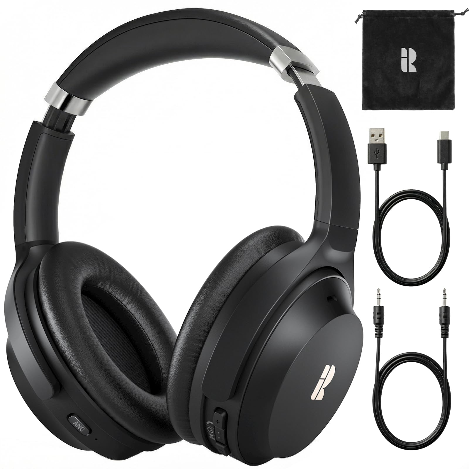 Photo 1 of Active Noise Cancelling Headphones, Wireless Over-Ear Bluetooth Headphones ANC, Hi-Res Audio, 60H Playtime, Deep Bass, 3.5MM Cable, Memory Foam Ear Cups for Work/Travel/Home/Office