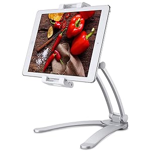 Kitchen Tablet Mount Stand, JUBOR Wall Mount/Under Cabinet CounterTop Desktop Recipe Holder for 5"-12.9" Tablets iPad Pro 12.9/7/Air/Mini, Galaxy Tab S3 9.7, Surface Pro, Nintendo Switch