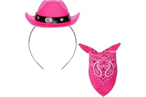 Haakong Cowboy Hat Cowgirl Mini Hat Headband with Bandana for Women Girls Halloween Birthday Party