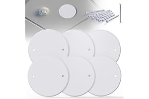 Wuno Shop Ceiling Cover Plate，5 inch Round Outlet Covers Plate For 4 inch Electrical Box, Metal Blank Cleanout Cover Plate for Smoke Detector,Wall Light Hole, Hole spacing 3.5 inch-White(6-Pack)