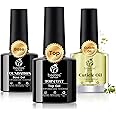 Beetles Gel Top Coat Base Coat and Cuticle Oil Set 3Pcs, No Wipe Top Gel Glossy Shine Long Lasting, Cuticle Oil Care for Dry Damaged for Stronger Nails