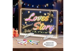 LED Note Board with Colors, 13.7"X10" 4 Modes & 7 Colors Acrylic Dry Erase Board with Light, Include Adapter, Hanging Chain, 