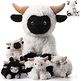 Lenwen 5 Pcs Lamb Stuffed Animals Toys Set 14 Inch Mommy Lamp Plush with 4 Cuddly Babies in Zippered Tummy Valais Blacknose Sheep Plush for Christian Gifts Farm Birthday Baby Shower Party Favor