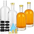 25 oz (750ml) Glass Bottle with T-Top Cork, Heavy Bottom Vodka Bottle for Wine, Juice, Milk, Whiskey, Sauce, Gift Giving，4-pack