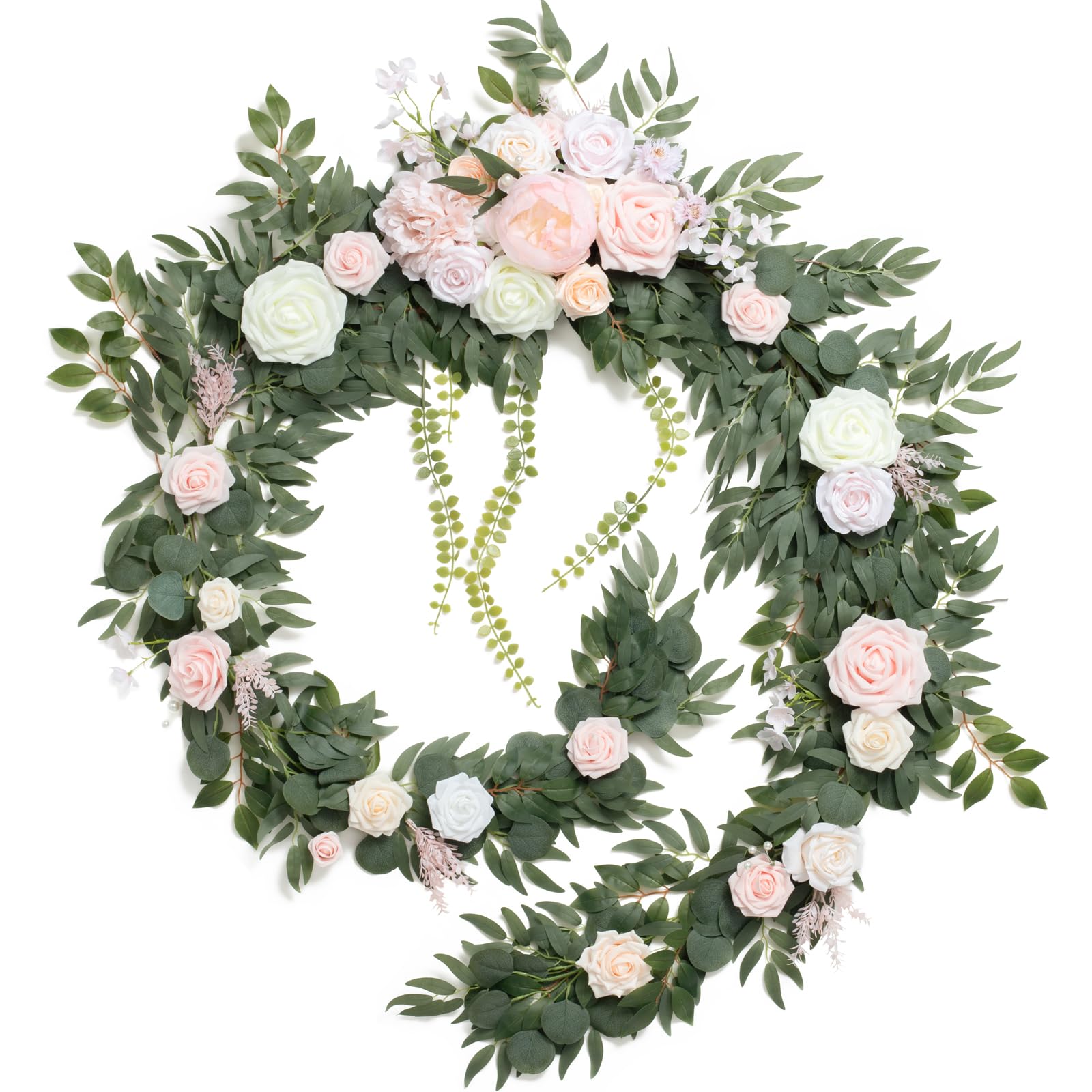 Photo 1 of Ling's Moment 9FT Flower Garland for Backdrop Decorations - Wedding Arch Flowers, Eucalyptus & Rose, Artificial Floral Garland for Mantle - Sweetheart Table Decor for Ceremony Reception, French Pink
