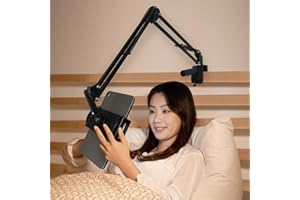 DEBTROP Kindle Tablet Holder Stand for Bed, Flexible Arm Mount for Reading in Bed, Reading Accessories Compatible with iPad Mini iPhone/Nintendo Switch/Kindle Fire HD or Other 4.5~12.9 Inches Devices (Black)