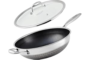 Garvee 12 Inch Hybrid Nonstick Wok Pan with Lid, PFOA Free Stainless Steel Stir Fry Pan, Induction Compatible, Dishwasher & O