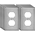 BESTTEN 10 Pack Duplex Receptacle Metal Wall Plate with Protective Film, 1 Gang Standard Industrial Stainless Steel Outlet Cover, Durable Corrosion Resistant, Brushed Finish, Silver