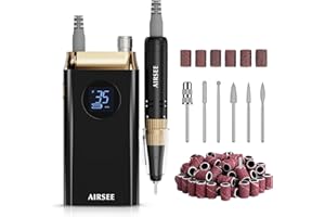 AIRSEE Professional Portable Nail Drill 35000RPM,Rechargeable Cordless Nail Drill for Manicure Salon Home, Eletric NALI E File for Acrylic Nails Gel Polishing Removing, EW4 (Black)