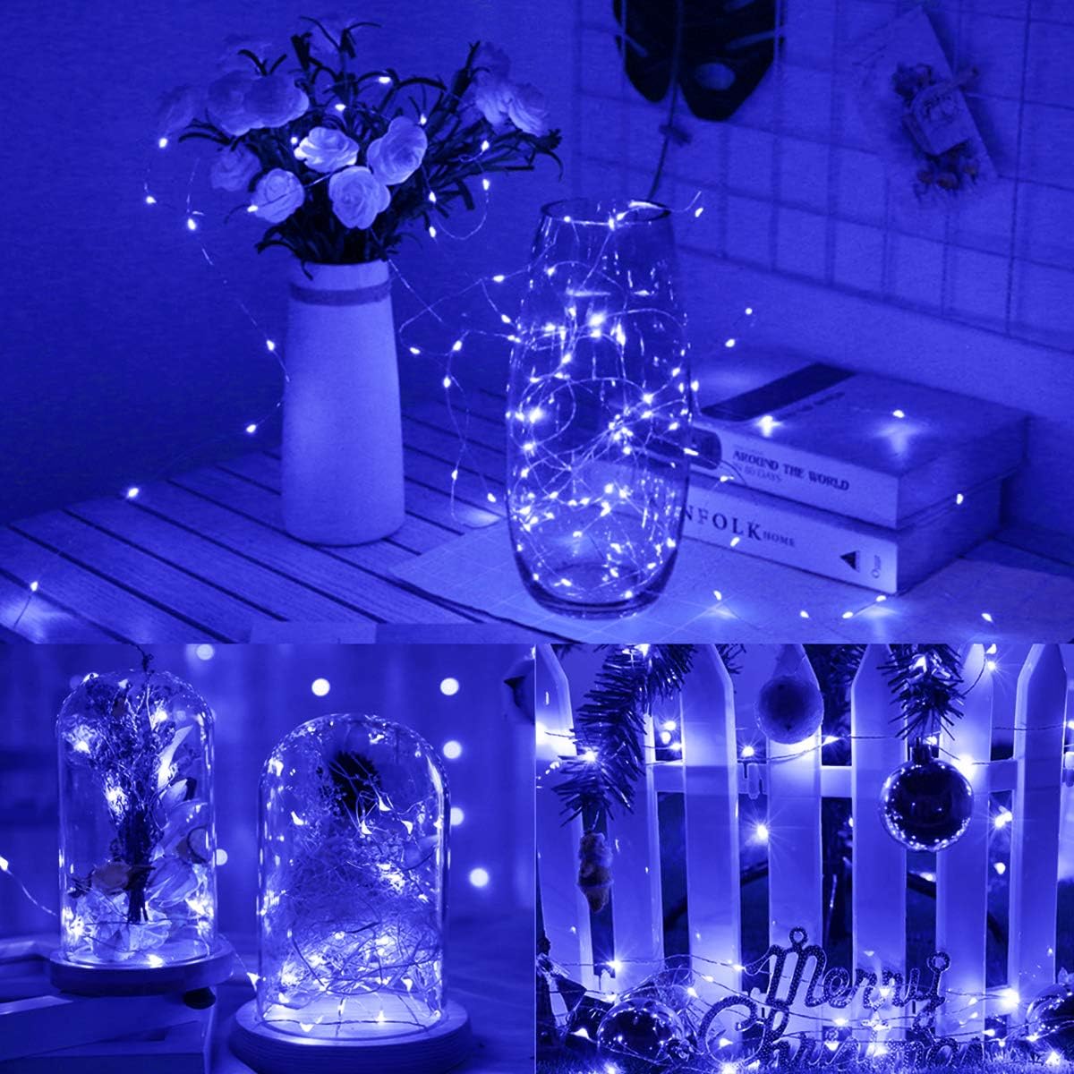 cshare Solar String Lights,2Pack 50LEDs Garden Solar Lights 16Ft/5m 8 Modes Waterproof Silver Wire Fairy Lights for Tree Patio Yard Wedding Pathway Christmas Garden in-Outdoor Decorations(Blue) - Image 5