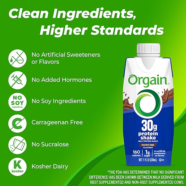 ORGAIN 30G HIGH PROTEIN SHAKE, DAIRY ISOLATE MILK PROTEIN, CHOCOLATE FUDGE, 5G BCAAS, 1G SUGAR PER SERVING, MEAL REPLACEMENT, READY TO DRINK, KETO FRIENDLY, GLUTEN-FREE 11 FL OZ (PACK OF 12)